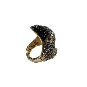 Vintage Black & Gold Pave Marcasite Hawk Stretch Ring , Adjustable Size